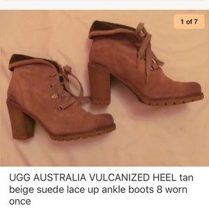 UGG ran beige chunky heel ankle lace up boots 8